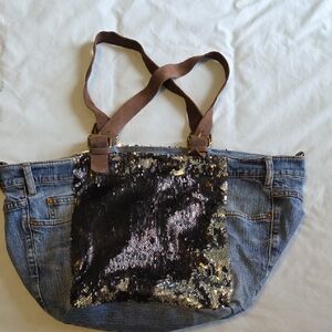 Borse In Pelle Italian Sequined Denim Tote Bag